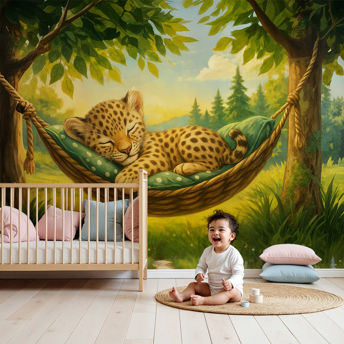 Papier peint mirnega živalskega sveta | Drevo v mreži zaspanega geparda