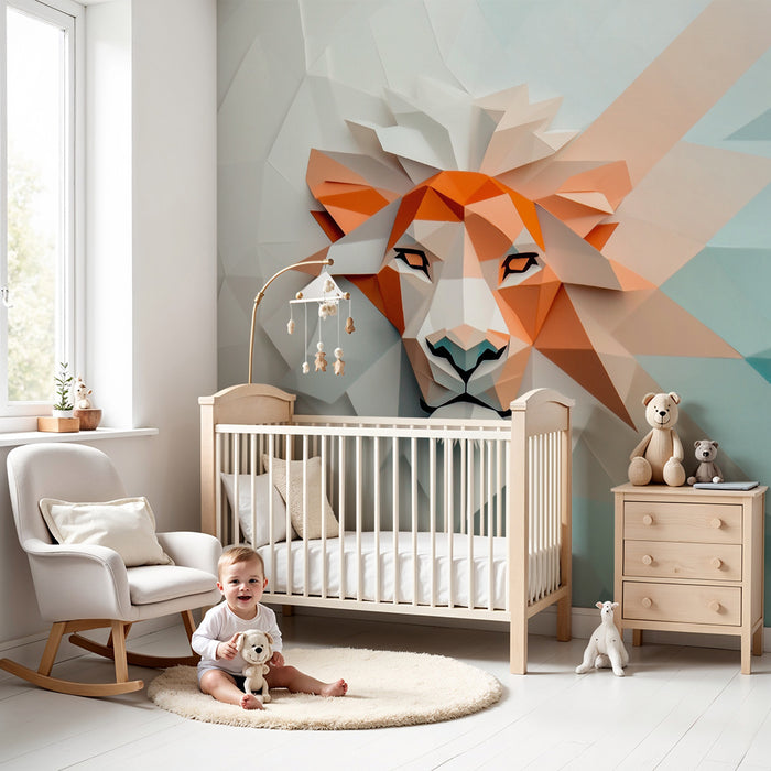 Papel de parede criança | Leão geométrico colorido