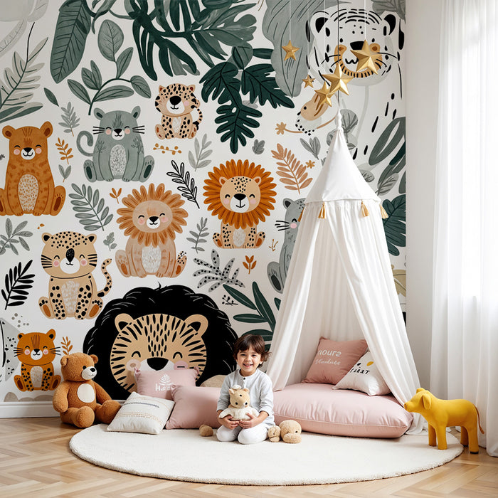 Tapete mit Dschungeltieren | Niedliches und verspieltes Design