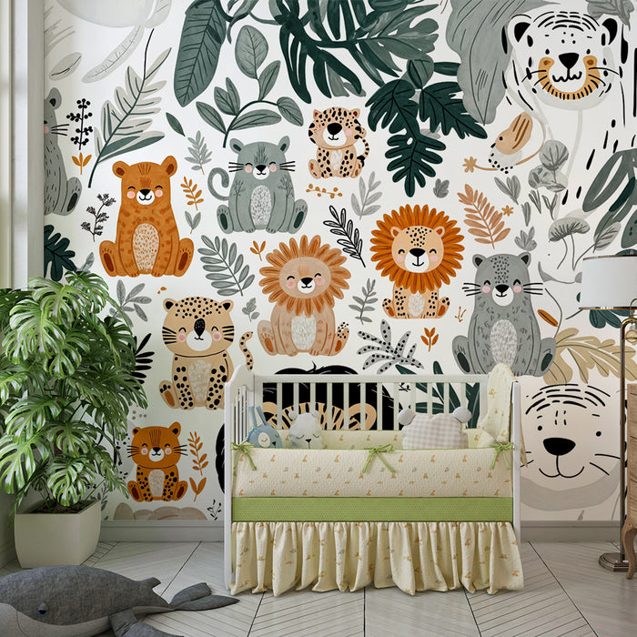 Tapete mit Dschungeltieren | Niedliches und verspieltes Design
