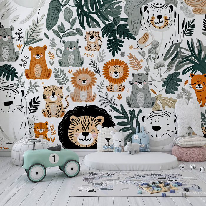 Tapete mit Dschungeltieren | Niedliches und verspieltes Design