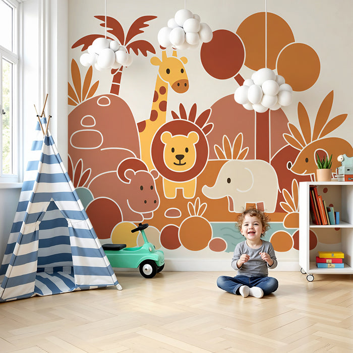 Babykamer behang | Leuke en warme safari
