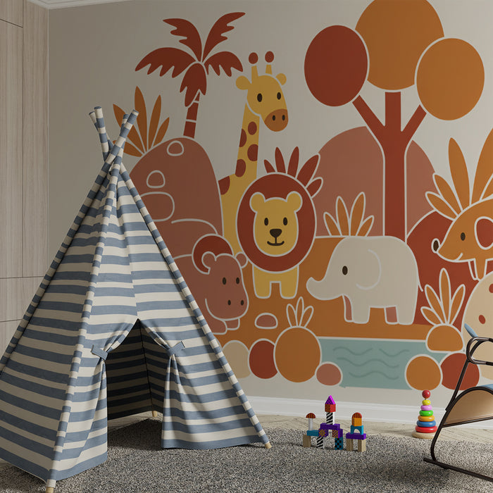Babykamer behang | Leuke en warme safari