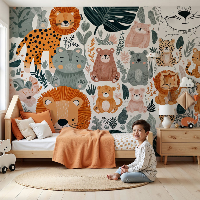 Tapete mit Dschungeltieren | Lustiges und buntes Design