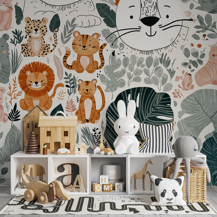 Tapete mit Dschungeltieren | Lustiges und buntes Design