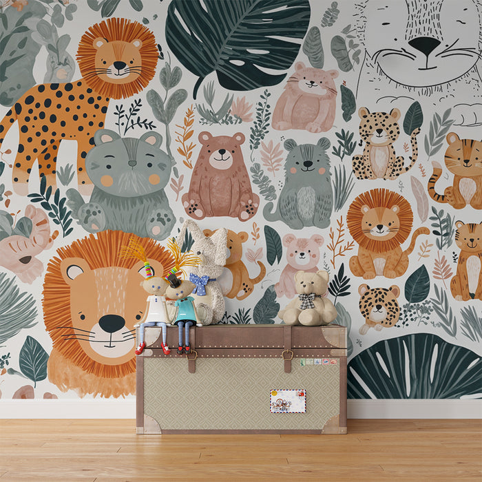 Tapete mit Dschungeltieren | Lustiges und buntes Design