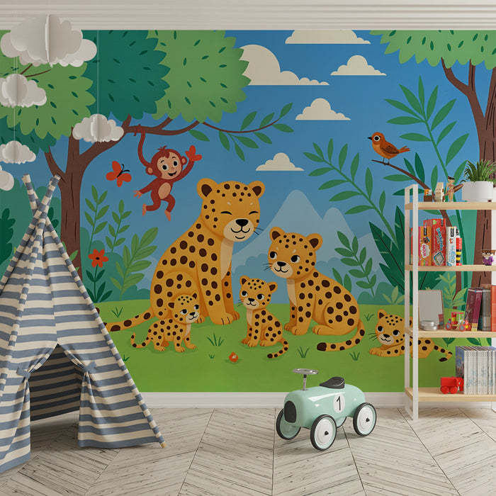 Tapet dzhungla | Slatki zhivotni i listovje