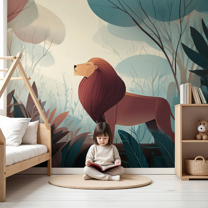 Löwentapete Majestätisch | Illustrativ und farbenfroh