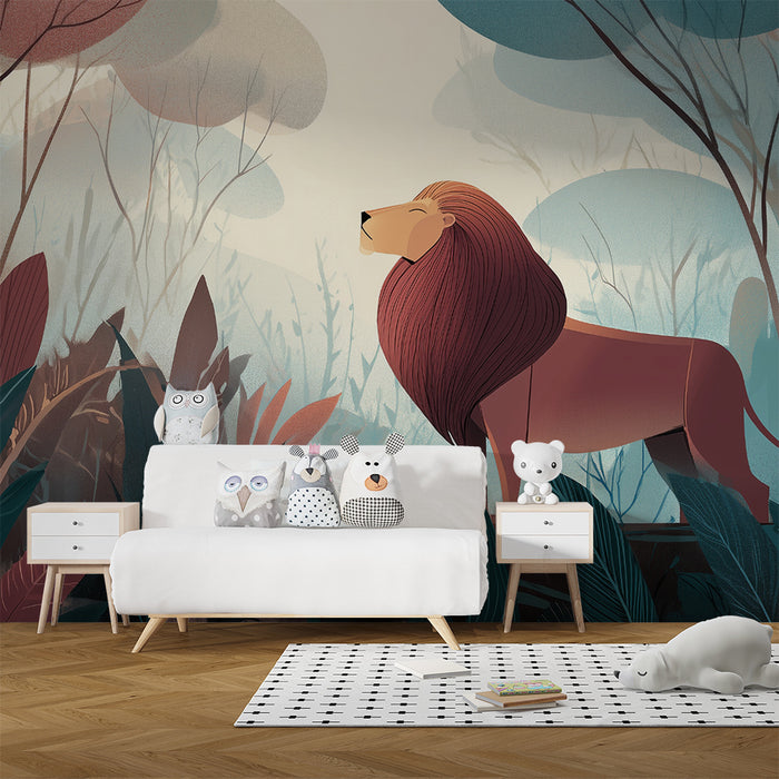 Löwentapete Majestätisch | Illustrativ und farbenfroh