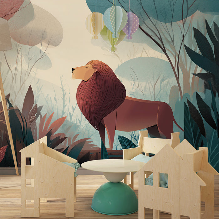 Löwentapete Majestätisch | Illustrativ und farbenfroh