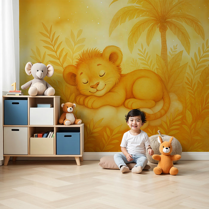 Tapeta se lvím mládětem | Dekorace dětského pokoje v žluté