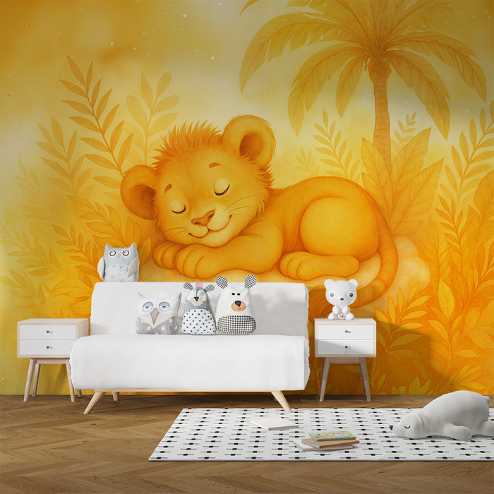 Tapeta se lvím mládětem | Dekorace dětského pokoje v žluté