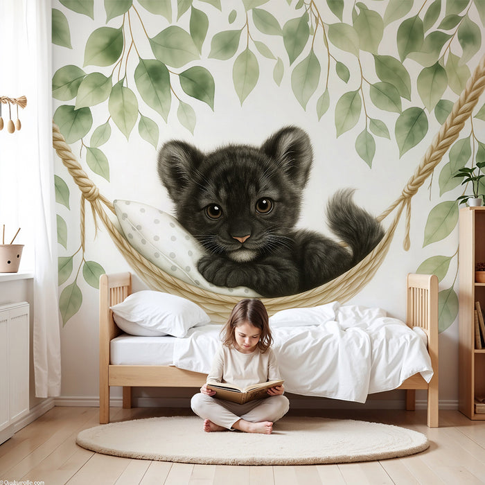 Carta da parati bambini | Piccolo leoncino in un'amaca