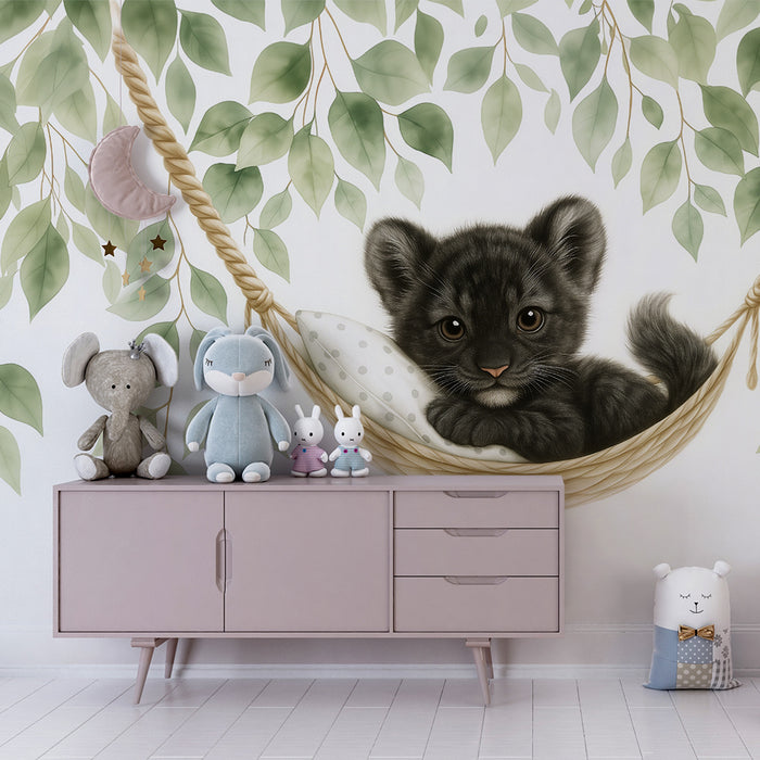 Carta da parati bambini | Piccolo leoncino in un'amaca