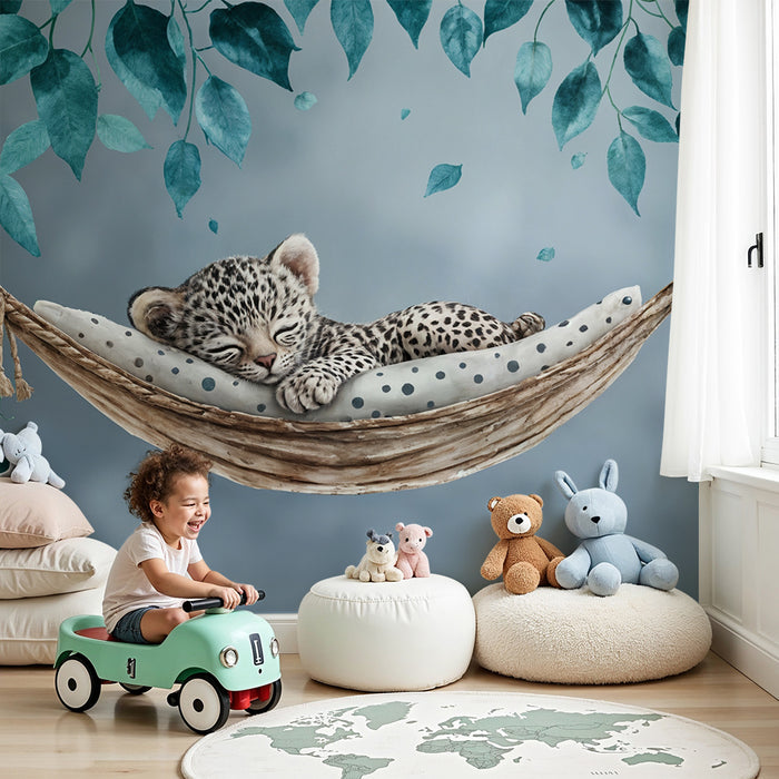 Papier peint bébé léopard | Décor mural apaisant pour chambre d'enfant