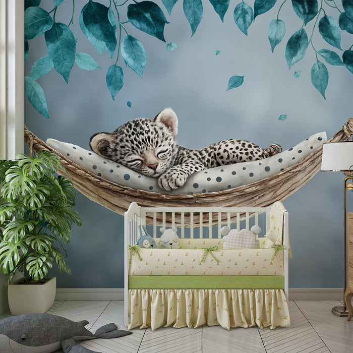 Papier peint bébé léopard | Décor mural apaisant pour chambre d'enfant