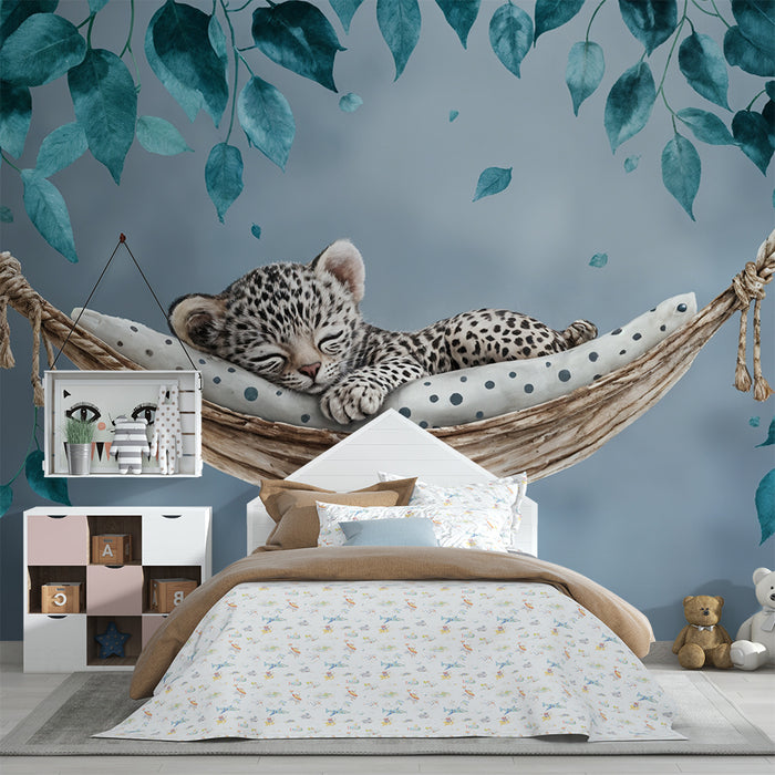 Papier peint bébé léopard | Décor mural apaisant pour chambre d'enfant
