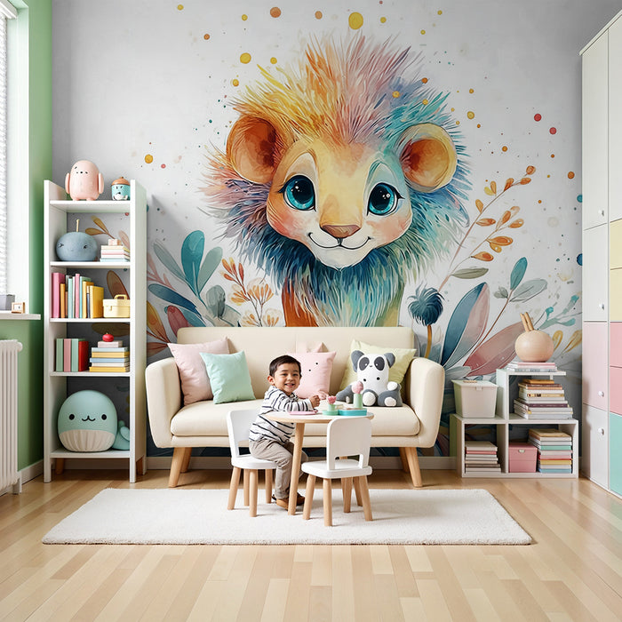 Papier peint lionceau | Design coloré aquarelle