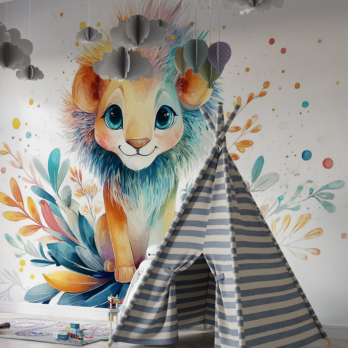 Papier peint lionceau | Design coloré aquarelle