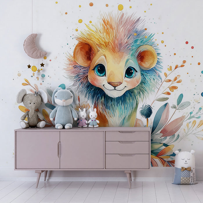 Papier peint lionceau | Design coloré aquarelle
