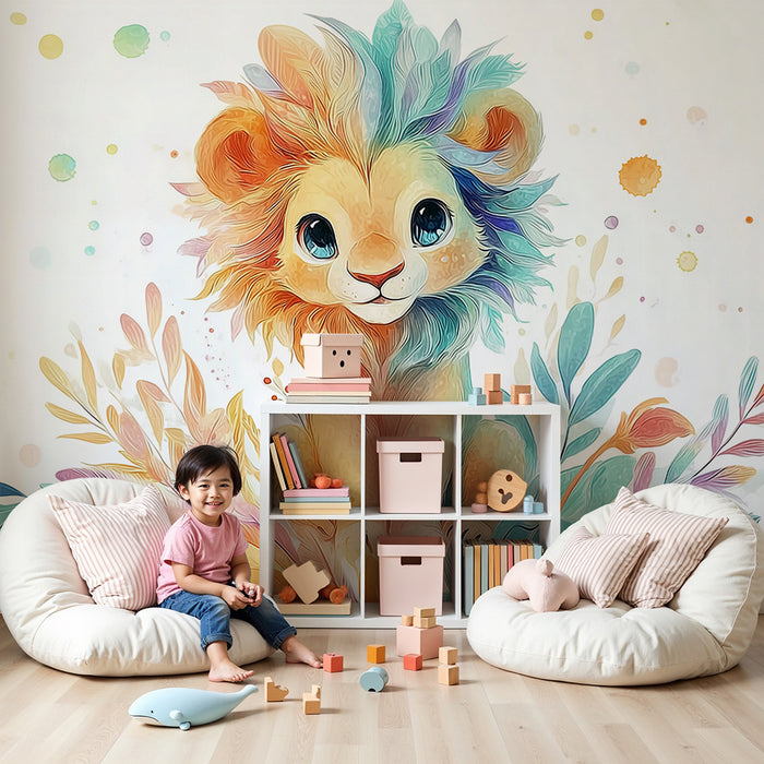 Løveunge tapet | Sødt og farverigt illustration