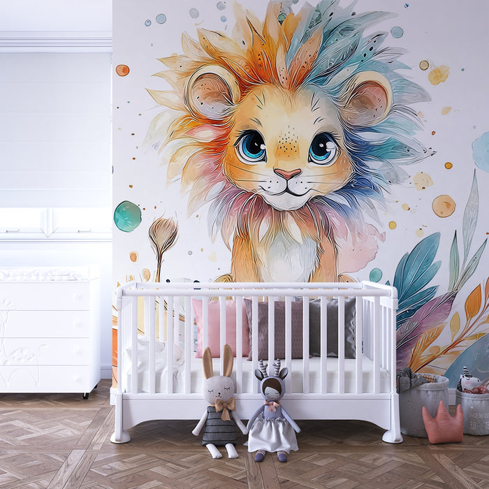Papier peint lionceau aquarelle | Illustration colorée et artistique