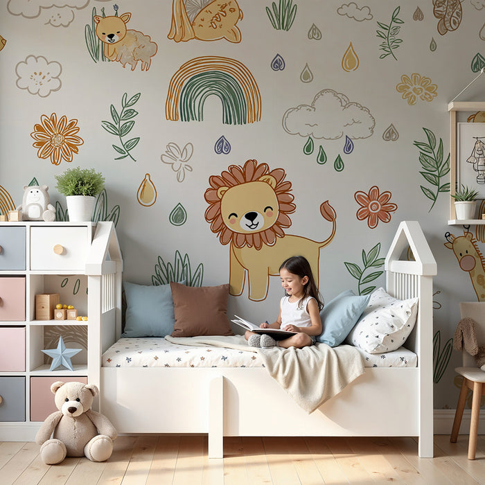 Detská tapeta džungľa | Motívy zvierat a dúhy