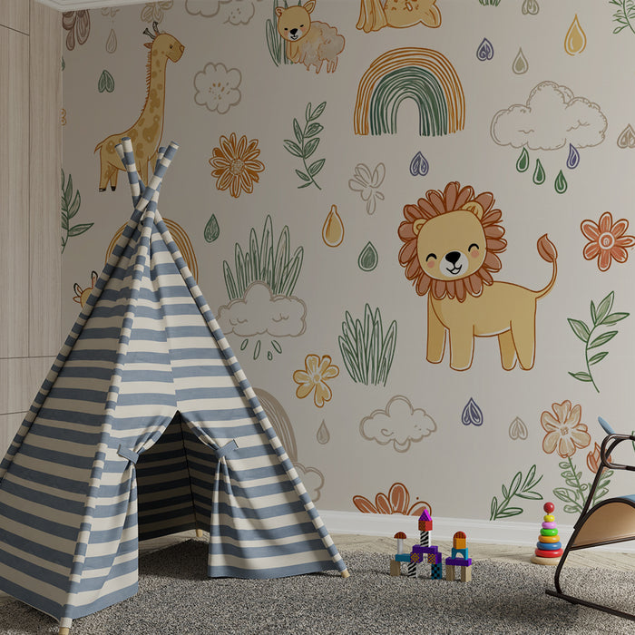 Detská tapeta džungľa | Motívy zvierat a dúhy