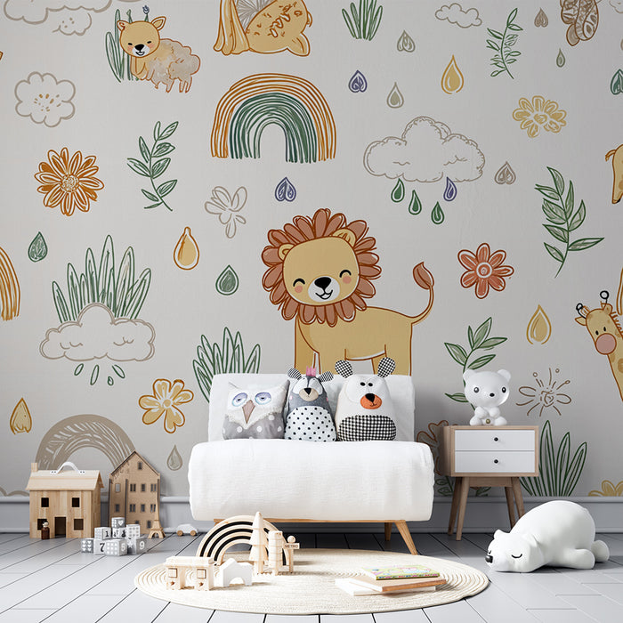 Detská tapeta džungľa | Motívy zvierat a dúhy