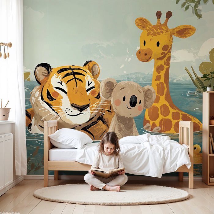 Detská tapeta džungle | Priateľské zvieratá vo vode