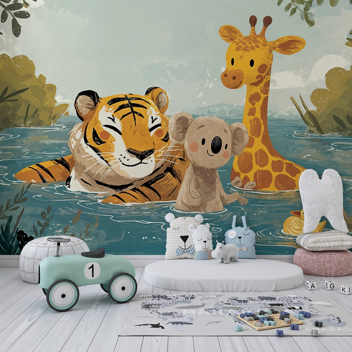 Detská tapeta džungle | Priateľské zvieratá vo vode