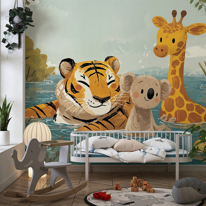 Detská tapeta džungle | Priateľské zvieratá vo vode