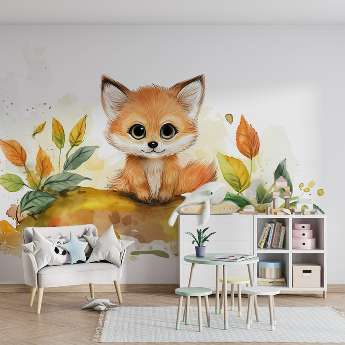 Barntapet | Söt räv och höstlöv