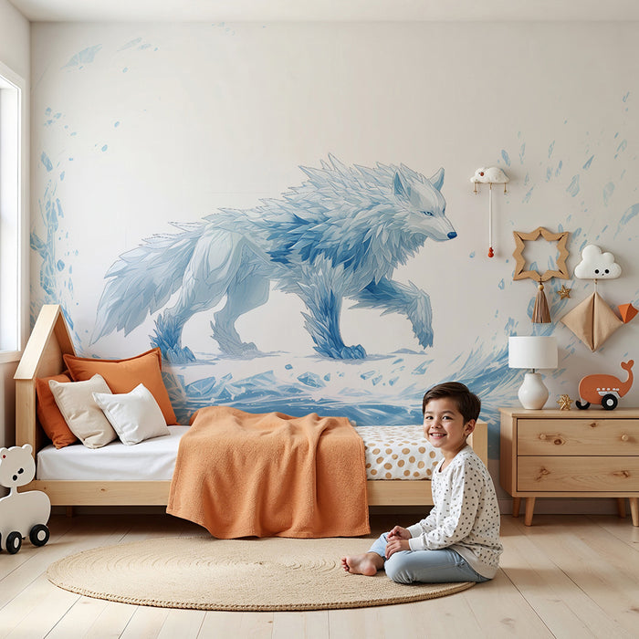 Carta da parati bambini | Lupo artico in un'onda gelida