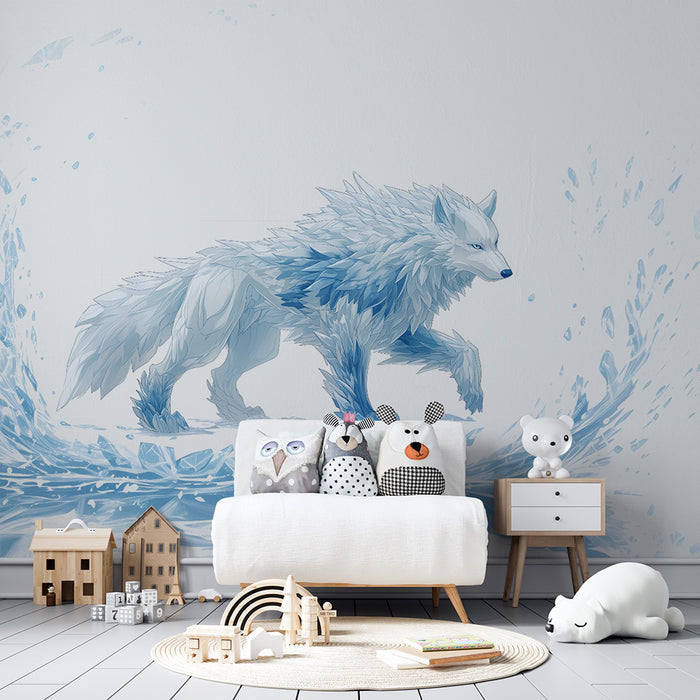 Carta da parati bambini | Lupo artico in un'onda gelida