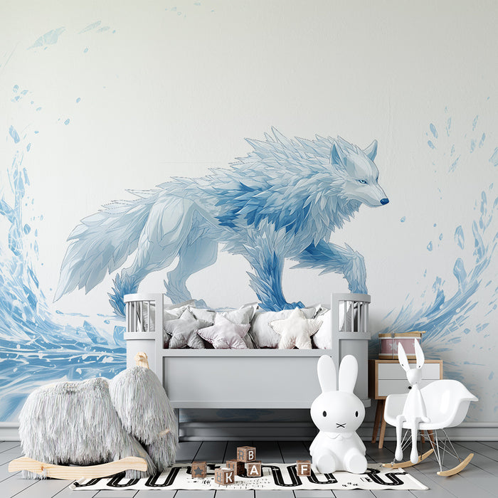 Carta da parati bambini | Lupo artico in un'onda gelida