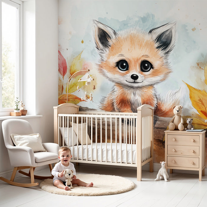 Kinderzimmer Tapete | Kleiner Fuchs und Herbstblätter