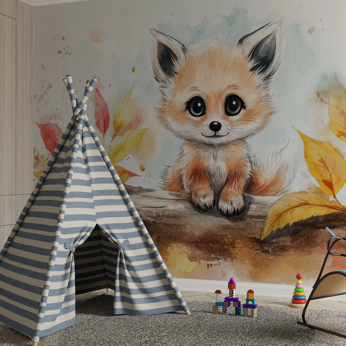 Kinderzimmer Tapete | Kleiner Fuchs und Herbstblätter