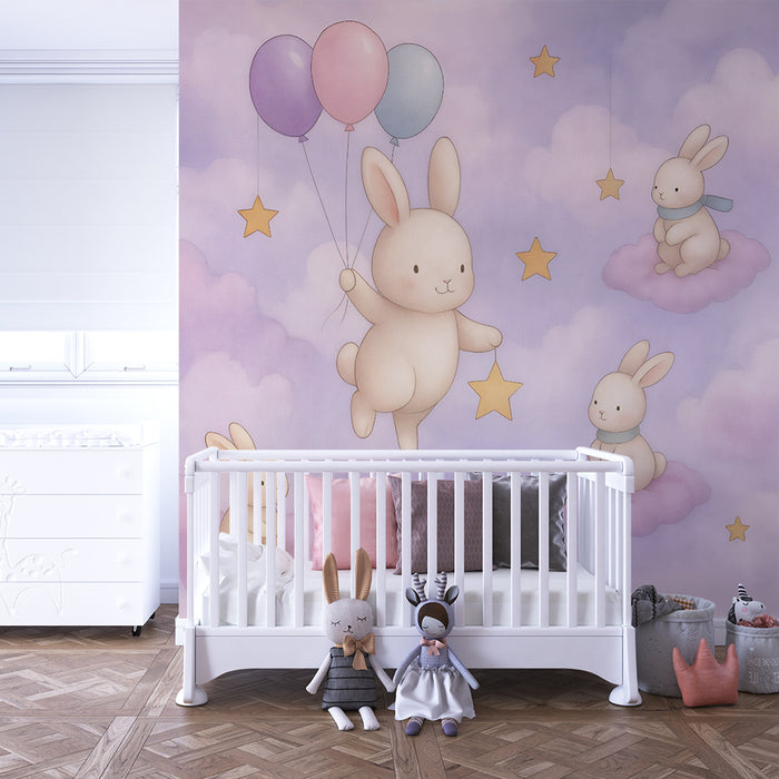 Carta da parati nuvola e coniglio | Design dolce e sognante
