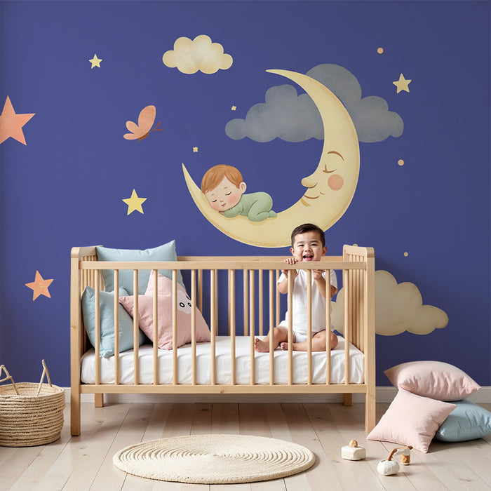 Papel pintado infantil luna | Diseño soñador y tranquilizador