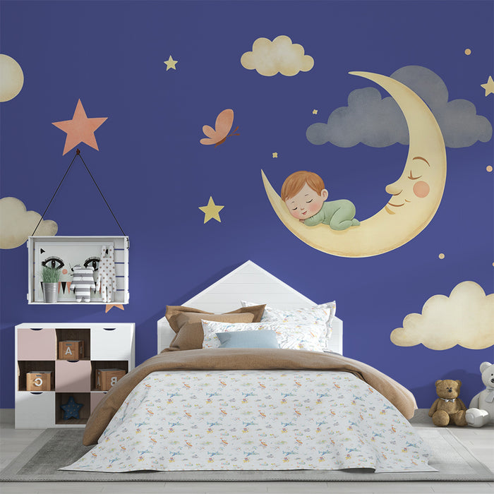 Papel pintado infantil luna | Diseño soñador y tranquilizador