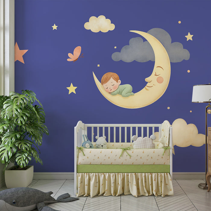 Papel pintado infantil luna | Diseño soñador y tranquilizador