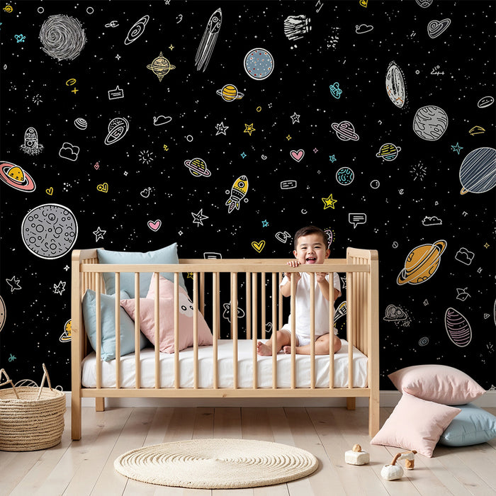 Papier peint espace | Motif céleste ludique