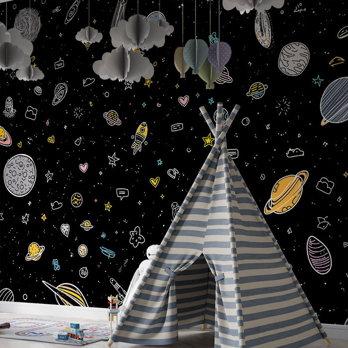 Papier peint espace | Motif céleste ludique