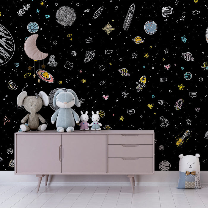 Papier peint espace | Motif céleste ludique