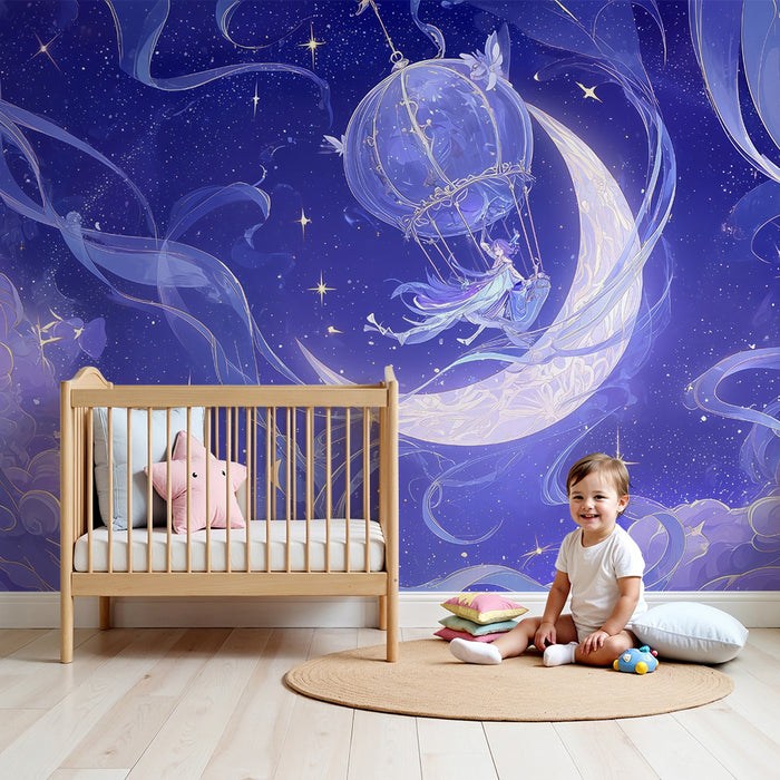 Papier peint chambre enfant | Rêverie céleste et ballon lunaire