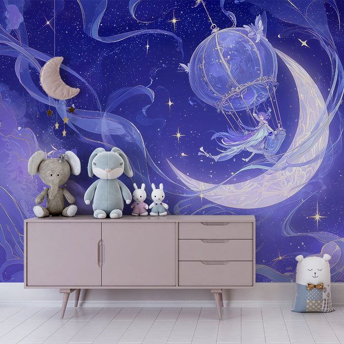 Papier peint chambre enfant | Rêverie céleste et ballon lunaire