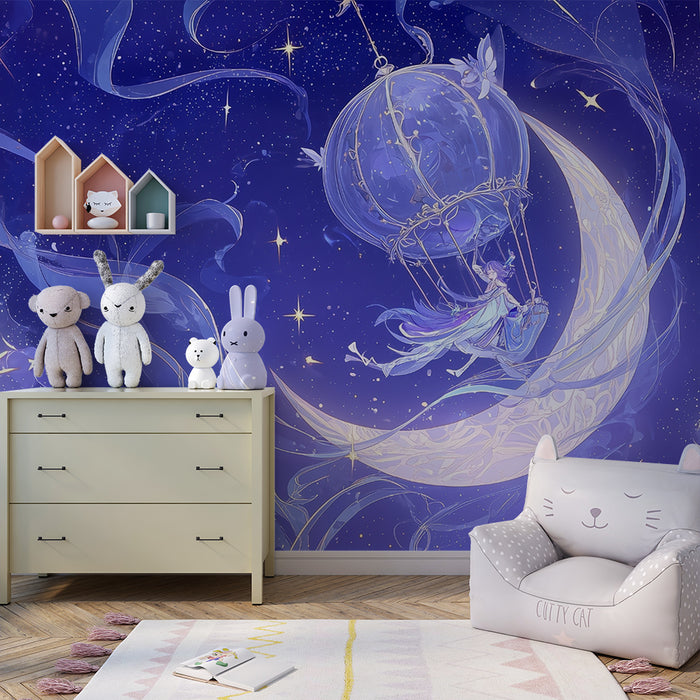 Papier peint chambre enfant | Rêverie céleste et ballon lunaire