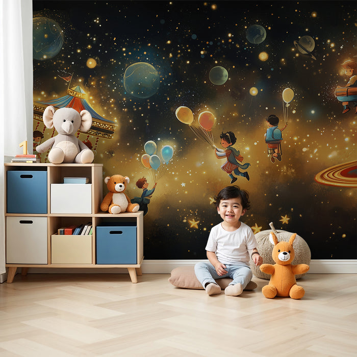 Papier peint chambre enfant | Aventures galactiques et carrousel étoilé