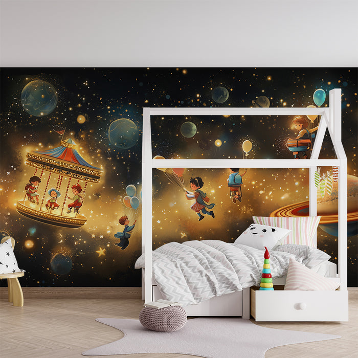 Papier peint chambre enfant | Aventures galactiques et carrousel étoilé